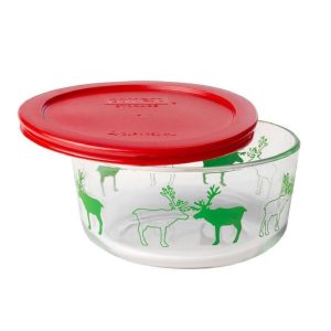 New PYREX 4-Cup REINDEER Storage Dish / Winter Holiday Green Christmas Deer Buck