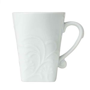 Corelle BOUTIQUE CHERISH Embossed 11.5 oz Square White PORCELAIN MUG CUP