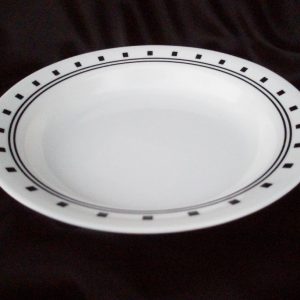 Corelle CITY BLOCK 15-oz Flat RIMMED SOUP BOWL Pasta Stew 8.5 BLACK White
