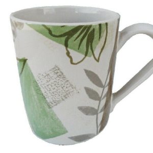 1 Corelle TEXTURED LEAVES 11oz Sandstone STONEWARE MUG Green Tan Brown