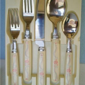 20-pc Corelle ENGLISH BREAKFAST Stainless FLATWARE Set *Pink Blue Sandstone