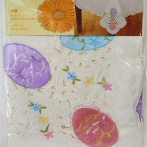 52 x 70 EASTER TABLECLOTH Satiny Colorful Spring EGGS Cutout Fabric Table Linen