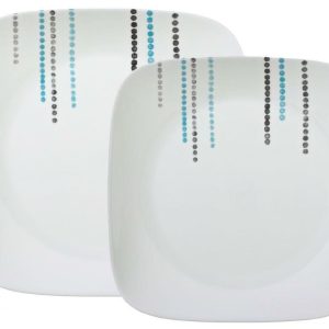 1 CORELLE Square RAIN DROPS 10 1/2 DINNER PLATE *Turquoise Black Dots