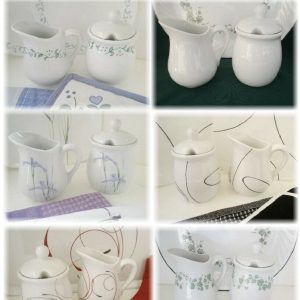 Corelle CREAM & SUGAR BOWL SET Porcelain *SHADOW IRIS or CALLAWAY IVY
