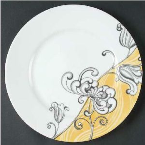 1 CORELLE Impressions TANGO 10 3/4 DINNER PLATE Gold Waves Black Floral *NEW