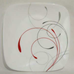 1 Corelle SPLENDOR Square 6.5 BREAD DESSERT PLATE *Energetic RED GRAY Scrolls