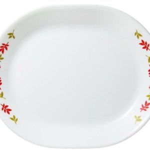*NEW Corelle RAINFOREST 12 1/4 x 10 SERVING PLATTER Red Orange Fern Leaf Green