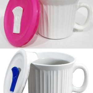 CORNINGWARE 20-oz Soup MEAL MUG w/VENT LID Stoneware Microwave WHITE PINK