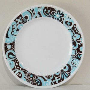 Corelle PRO DANCING CAROUSEL LUNCH PLATE Turquoise Brown 30% Thicker Vitrelle 2