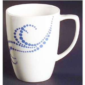 Corelle Square WHIMSICAL DOTS 12oz PORCELAIN MUG 4 1/2 Cup BLUE Scrolling Swirls