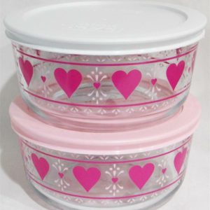 PYREX 4 Cup VALENTINE HEARTS STORAGE BOWL Love Hugs *Choose WHITE or PINK COVER