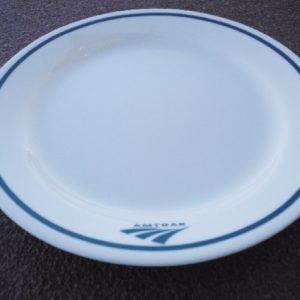 1 Corelle BLUE AMTRAK Dinnerware 9 LUNCH PLATE Railroad Train BLUE STRIPE *NEW