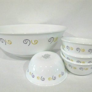 5-pc Corelle VIOLET DANCE Snack SET 1-Qt SERVING & 6-oz RAMEKINS BOWLS