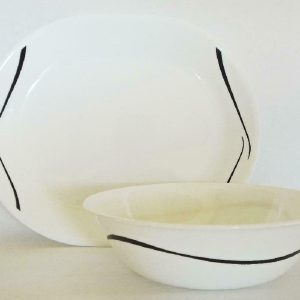 Corelle  TWISTS & TURNS 12 Serving PLATTER or 1 QT BOWL *BLACK Simple Lines NEW