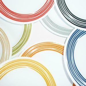 NEW Corelle BRUSHED STROKES of COLOR 10.75 DINNER Plate RED BLUE or SAND TAN