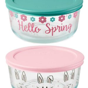 PYREX 4 Cup Pink EASTER Bunny Peeps Blue Floral *HIPPITY HOPPITY or HELLO SPRING