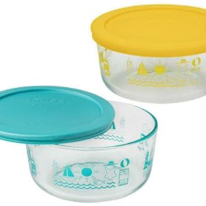 PYREX 4 Cup SUMMER FUN Glass Storage Bowl *BEACH LIGHTHOUSE SAILBOAT FISH SWIM