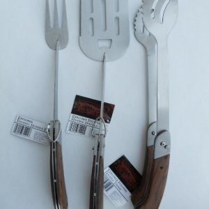 3-pc Charcoal Companion Rosewood FOLDING BBQ GRILL UTENSILS *SPATULA FORK TONGS