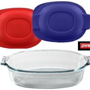 Pyrex 2.5-Qt OVAL Glass Bakeware ROASTER DISH Roasting PAN *w/Cover BLUE or RED