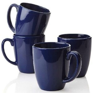 4 NEW Corelle COBALT NAVY BLUE 11-oz MUGS Stonewre Cups LIA. CAFE. TRUE. OLD TOWN