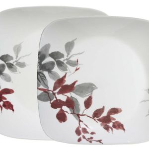 Corelle Square KYOTO LEAVES Dinner OR Lunch PLATE *Japanese Garden Red Gray