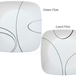 1 Corelle SQUARE SIMPLE LINES  Choose: DINNER or LUNCH PLATE *White Black Arcs