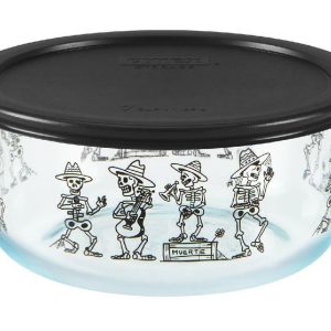 Pyrex LARGE 7 Cup MARIACHI BAND Bowl BLACK Mexican Skeletons Day of the Dead