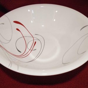 Corelle SPLENDOR 2-Qt ROUND 10.25 SERVING BOWL *Energetic RED GRAY Scrolls