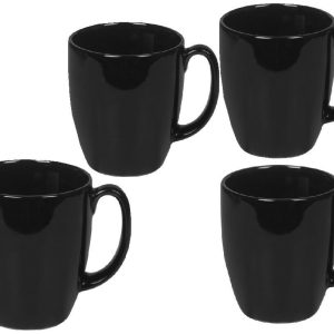 4 Corelle BLACK 11-oz MUGS Glossy Stoneware Coffee Cups CAFE. NIGHT. NOIR *New
