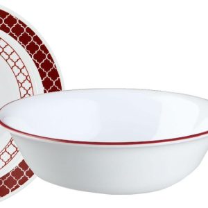 1 Corelle CRIMSON TRELLIS / RADIANT / FEBE / DANCER 18-oz SOUP Cereal BOWL Red Rim