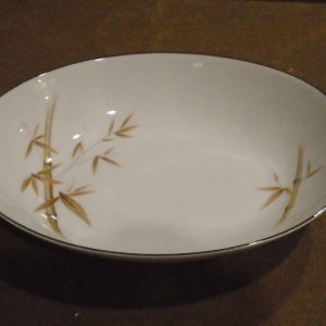 BAMBOO FC Fine China JAPAN 10 x 8  OVAL SERVING BOWL Platinum Rim Brown Branch
