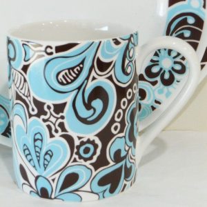 Corelle DANCING CAROUSEL 11-oz Stoneware MUG CUP Turquoise Brown Floral Paisley