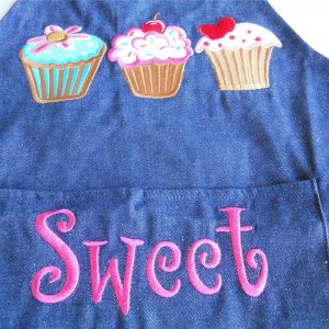 Children's Kids DENIM APRON Sweet Cupcakes Embroidered Kitchen Baking Blue Jean