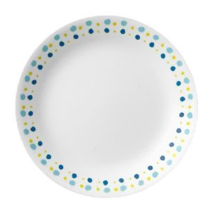1 NEW Corelle KEY WEST 8 1/2 LUNCH PLATE Teal Blue Yellow Dots