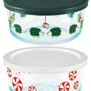 Pyrex 4 Cup CHRISTMAS Green Hedgehogs Under Mistletoe OR Red Peppermint Candy