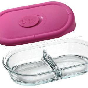 8300 / 8301 PYREX Storage 2 Cup DIVIDED Glass DISH w/ BERRY PINK or BLUE VENT Cover