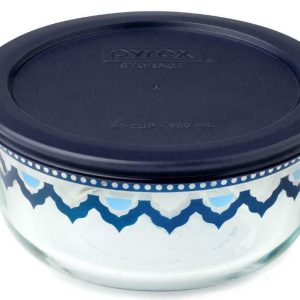 Pyrex SANTORINI SKY 4 Cup ROUND Storage Bowl * Greek Teal Turquoise Cobalt Blue