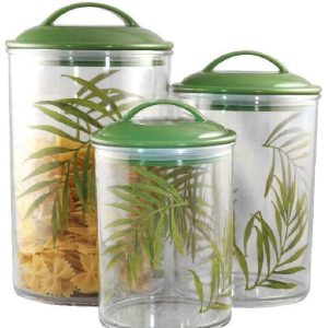NEW 3-pc Corelle BAMBOO LEAF Clear Acrylic CANISTER SET See-thru Storage Jars