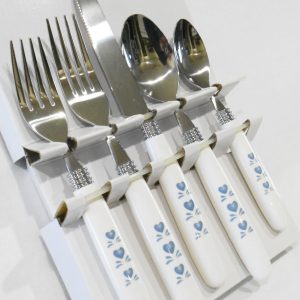 20-pc Corelle BLUE HEARTS Flatware Set *Serrated Knives Stainless Silverware