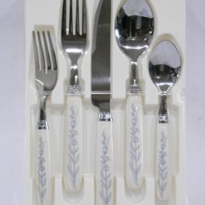 20-pc Corelle BLUE LILY Sandstone / Stainless FLATWARE Regent Sheffield Blue White