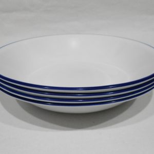 4 Corelle BRIGHT BLUE RIM 20-oz PASTA BOWLS 8.5 Shallow Coupe Entree Salad Meal