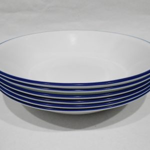 6 Corelle BRIGHT BLUE RIM 20-oz PASTA BOWLS 8.5 Shallow Coupe Entree Salad Meal