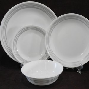 NEW 17-pc Corelle BRUSHED SILVER GRAY Dinnerware w/ Dinner Lunch Plates Bowls
