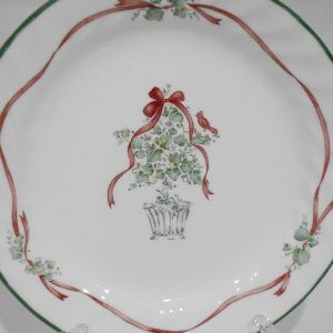 New CORELLE CALLAWAY Christmas HOLIDAY 7.25 DESSERT PLATE / Ivy Topiary Ribbons