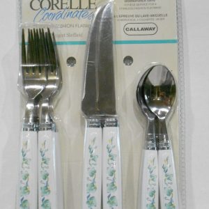 NEW 12-pc Corelle CALLAWAY FLATWARE SET Regent Sheffield Stainless Green Ivy