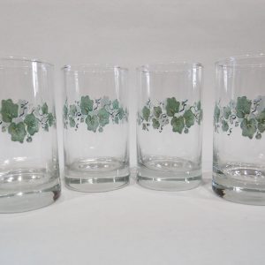 4 NEW Corelle CALLAWAY 7-oz JUICE GLASSES *Green Ivy Weighted Bottoms Crisa