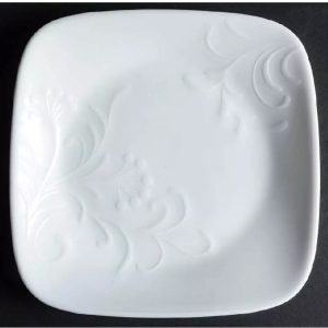 1 Corelle BOUTIQUE CHERISH White Embossed 6.5 Square BREAD DESSERT PLATE *New