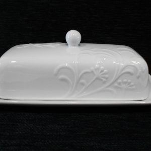 Corelle Boutique CHERISH PORCELAIN COVERED BUTTER DISH Embossed Floral Blossoms