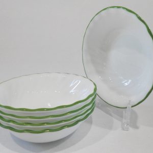 5 HTF Corelle CHUTNEY 10-oz DESSERT BOWLS Sauce Fruit *Swirls w/Green Rim