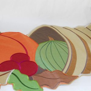Harvest CORNICOPIA Table Runner SATIN EMBROIDERY Lined Back PUMPKIN SQUASH *New